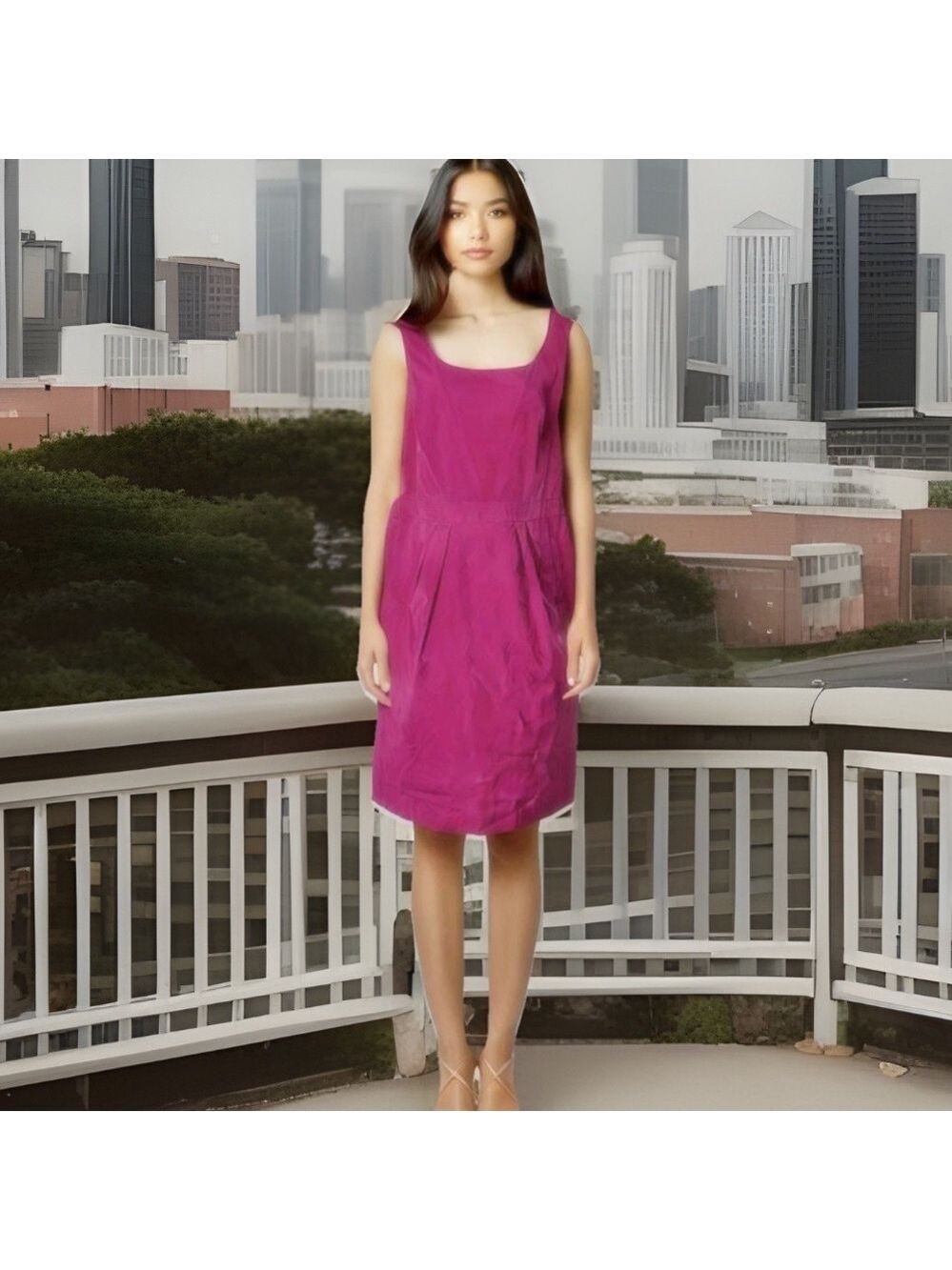 Lafayette 148 New York Sleeveless Stretch Sheath Dress Size 12 Pink Pockets